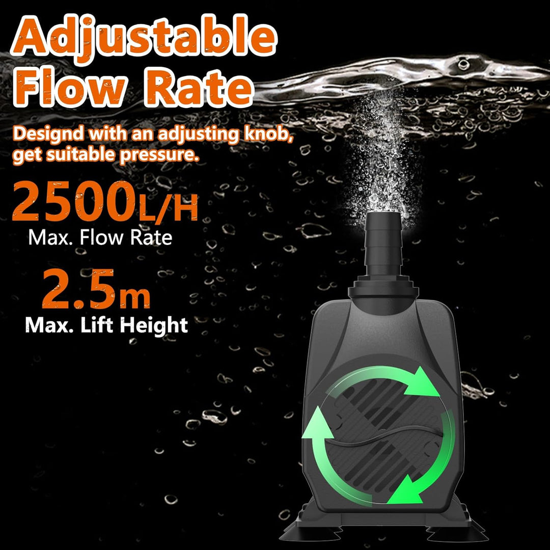 Knifel Springbrunnenpumpe 45W 2500L/H Automatische Abschaltung bei Niedrigwasser Schutz vor überhitz