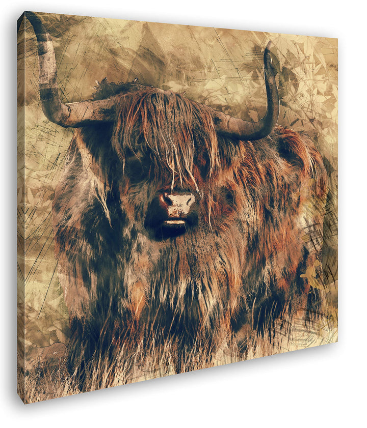 deyoli gezeichneter Stier Format: 70x70 als Leinwandbild, Motiv fertig gerahmt auf Echtholzrahmen, H