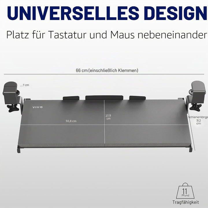 VIVO Kleine Tastaturablage, ausziehbar unter dem Schreibtisch, mit extra stabilem C-Klemmbefestigung