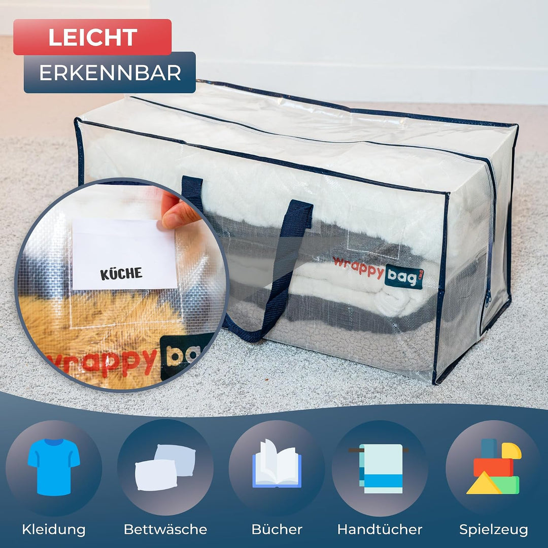 WRAPPYBAG 8er-Set Kunststoff Aufbewahrungstasche – Jumbo XXL Tasche Gross – Wasserabweisend, Stabil,