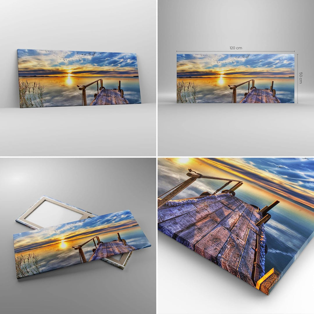 Wandbilder Dekoration Wohnzimmer See Brücke Panorama Bilder auf Leinwand 120x50cm Leinwandbild mit R