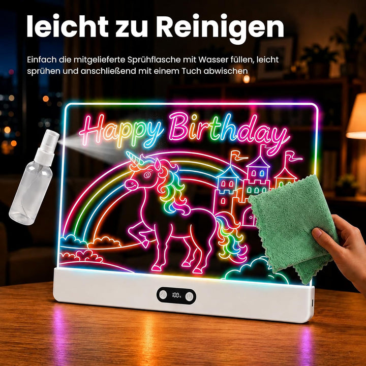 sylvwin LED Zeichenbrett Kinder – Neon Leuchtboard 35×26cm, 8 Farben & 3 Lichtmodi, LED Maltafel Wie