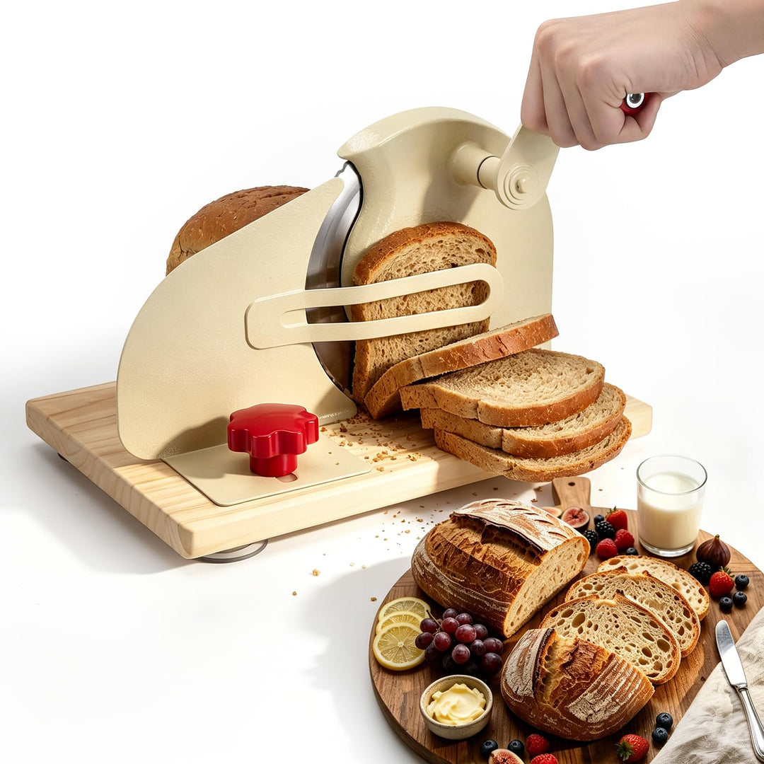 Brotschneidemaschine Manuell,Einstellbarer Schnittstärke 0-28Mm,Mit Handkurbel&Rutschfester Saugnapf