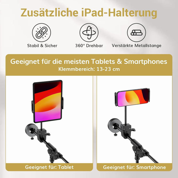 TONOR Mikrofonständer mit Tablet-Halterung, Stativarm für Den Boden, Höhe und Winkel Einstellbar, St