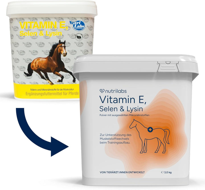 NutriLabs Vitamin E, Selen & Lysin Pulver zur Unterstützung des Muskelaufbaus bei Sportpferden, 3,0