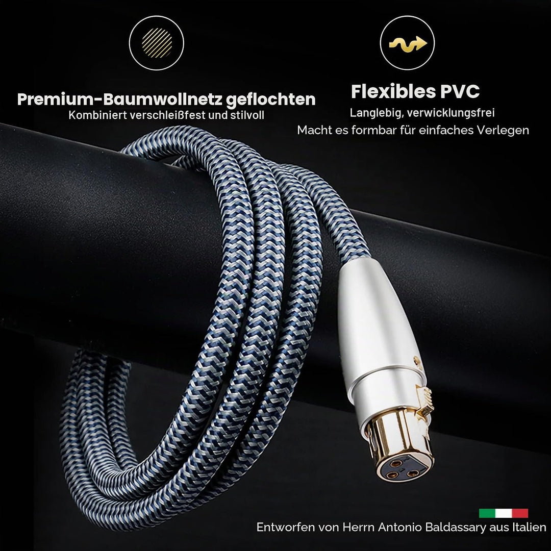 Impeto Hi-End-Audiophile XLR Kabel,hifi Mikrofonkabel, 3-Pin XLR Stecker auf Buchse Mikrofonkabel fü