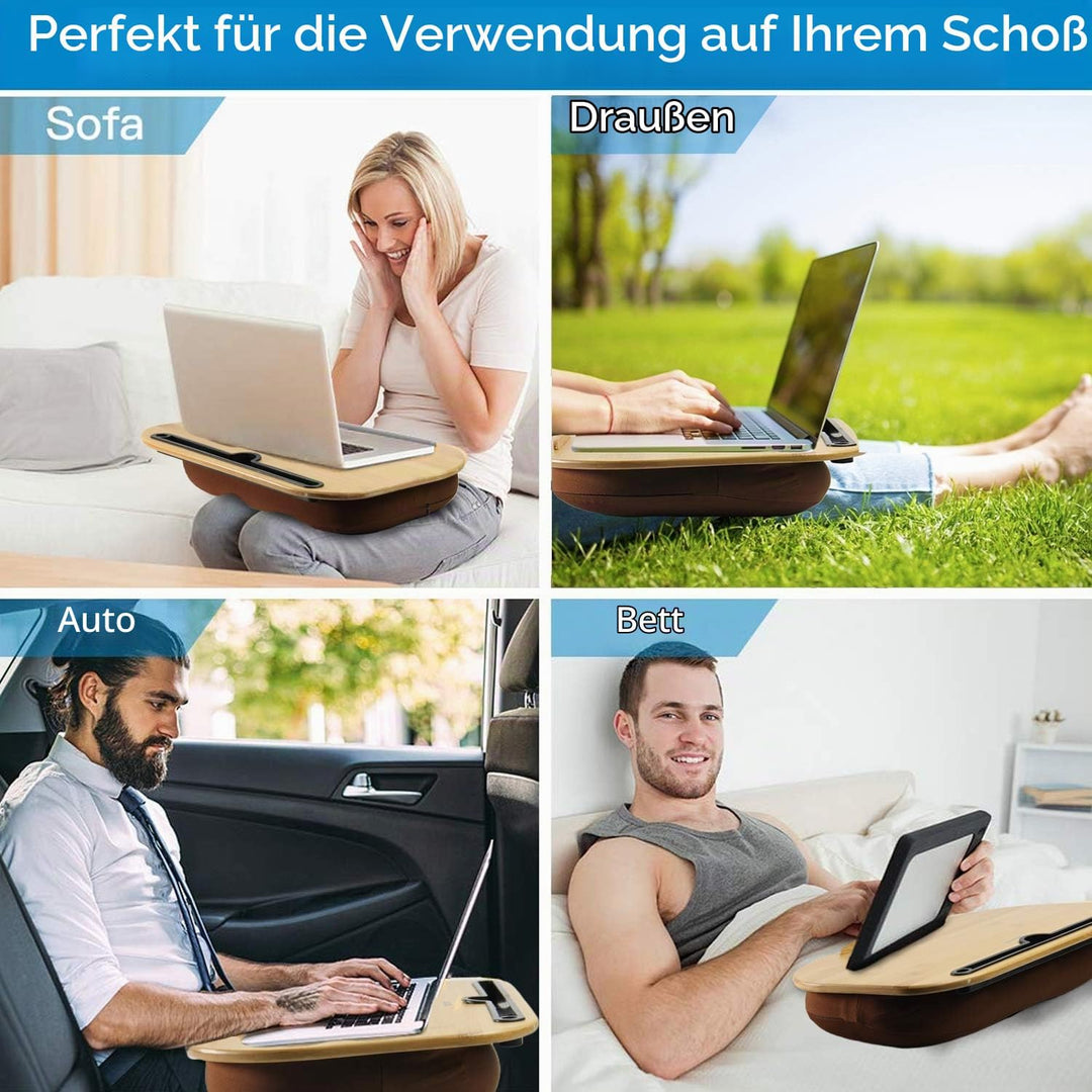VLOXO Tragbare Laptopkissen Bambus für Bett &amp; Couch, weiche Polsterung, ergonomisches Knietablett Ki