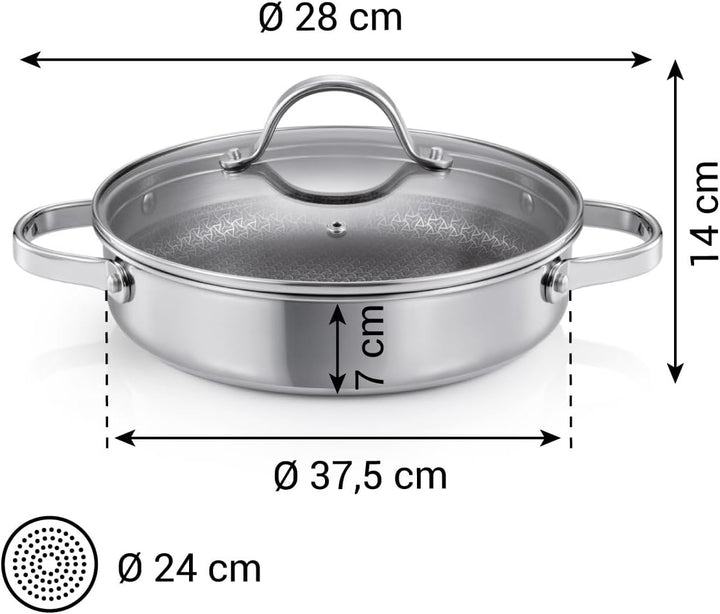 Tescoma Tiefe Bratpfanne SteelCRAFT mit Deckel ø 28 cm, 2 Griffe