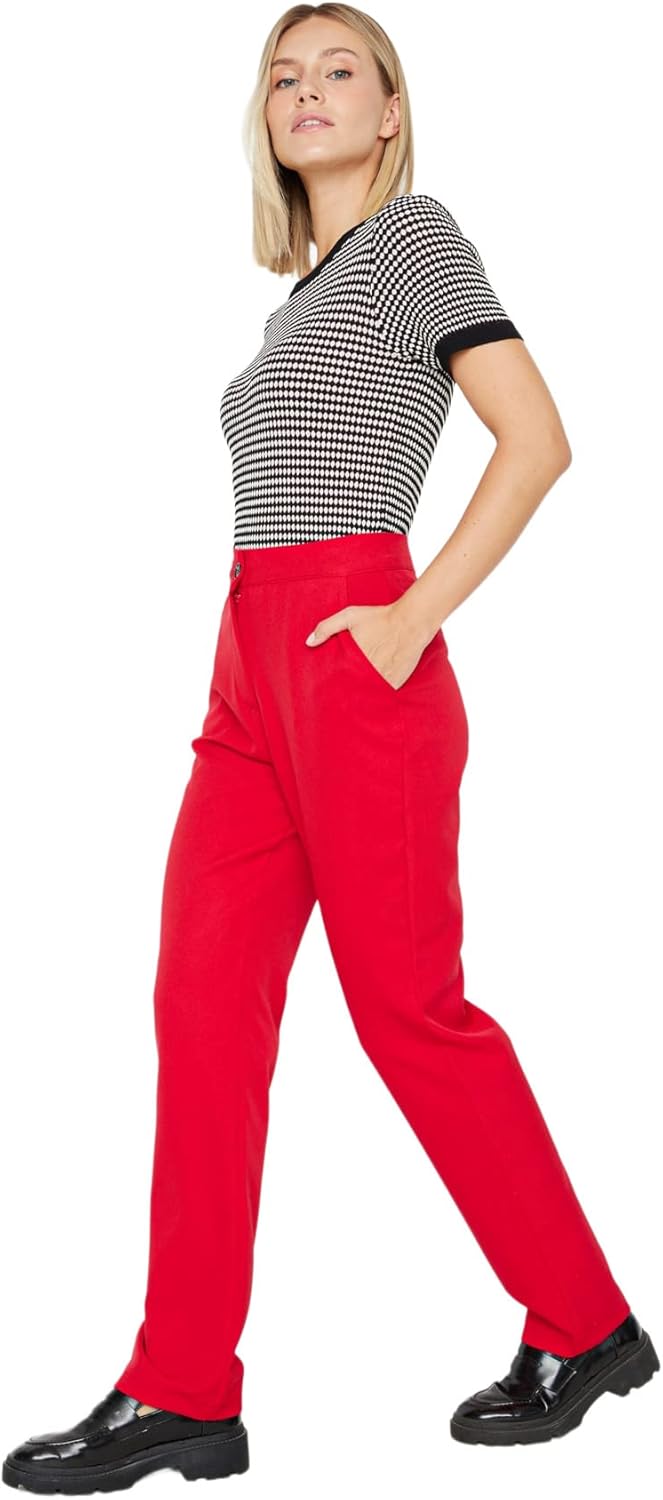 TRENDYOL Damen Trendyol Men's High Waisted Straight Trousers Pants, Rot, 40 EU