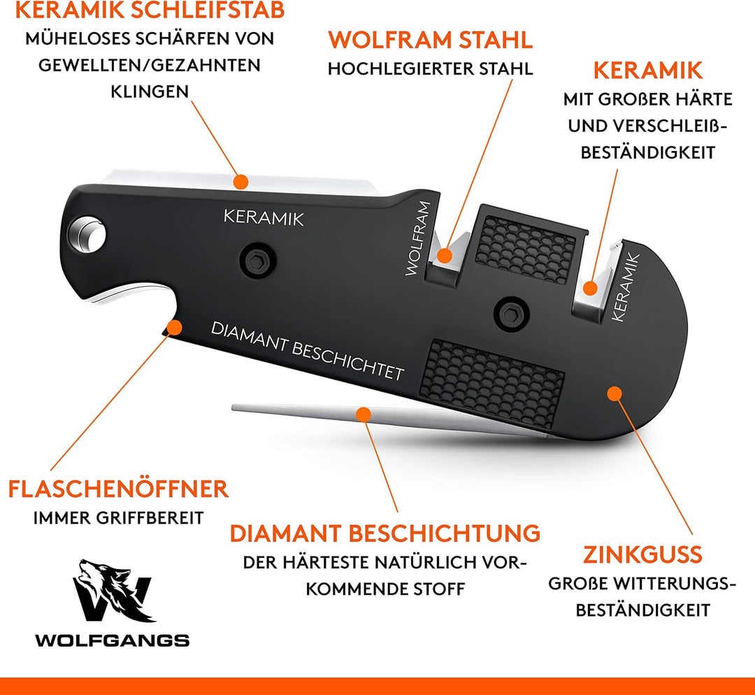 ODENWOLF KlingenDoktor 5 in 1 - Premium Pocket Klingenschärfer & Survival Tool - Geeignet für die gä