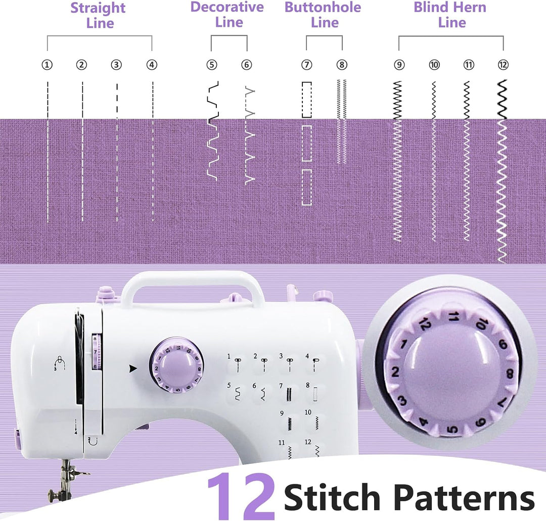 Nähmaschine für Kinder und Anfänger, Mini Sewing Machine, 12 Stichprogrammen Tragbare Elektrische Nä