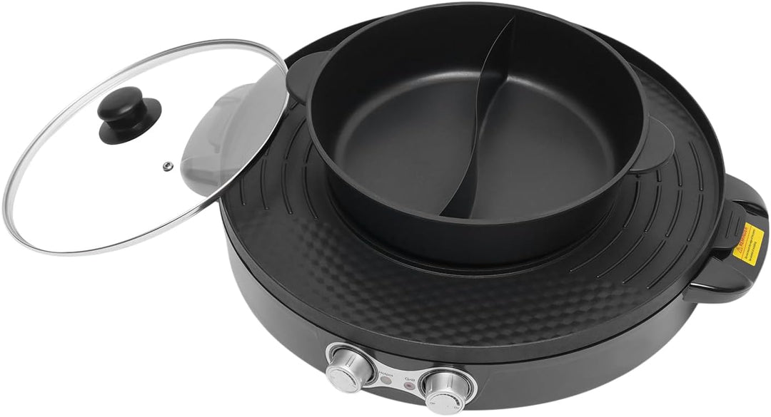 2 In 1 Elektrischer Hot Pot mit Grillfunktion, 2200W Multifunktion Elektrische Grill Hotpot mit Deck