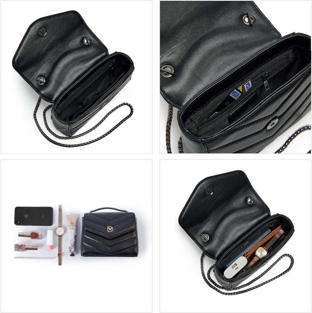 VICTORIA HYDE Damen Umhängetasche Kette Tasche Schultertasche Echtes Leder Citytasche Schwarz Rot, S