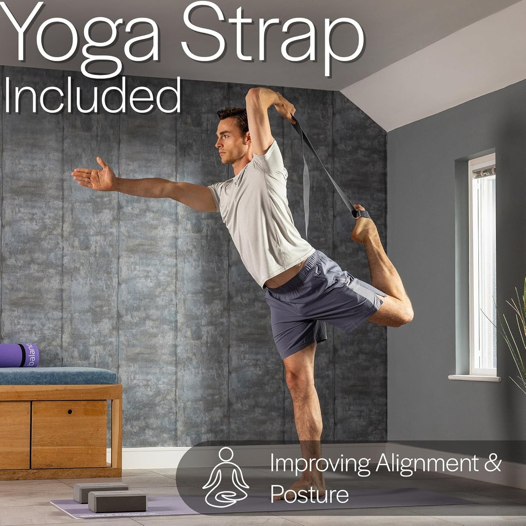 Core Balance Yoga Blocks im Doppelpack & GRATIS Yoga-Gurt, 2 STK. Eva Schaumstoff-Blöcke, robust & l
