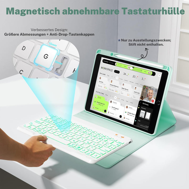 OYEEICE Hülle mit Tastatur für iPad 9/8/ 7 Generation 10,2 Zoll, Vergrösserte Anti-Falloff Tastenkap