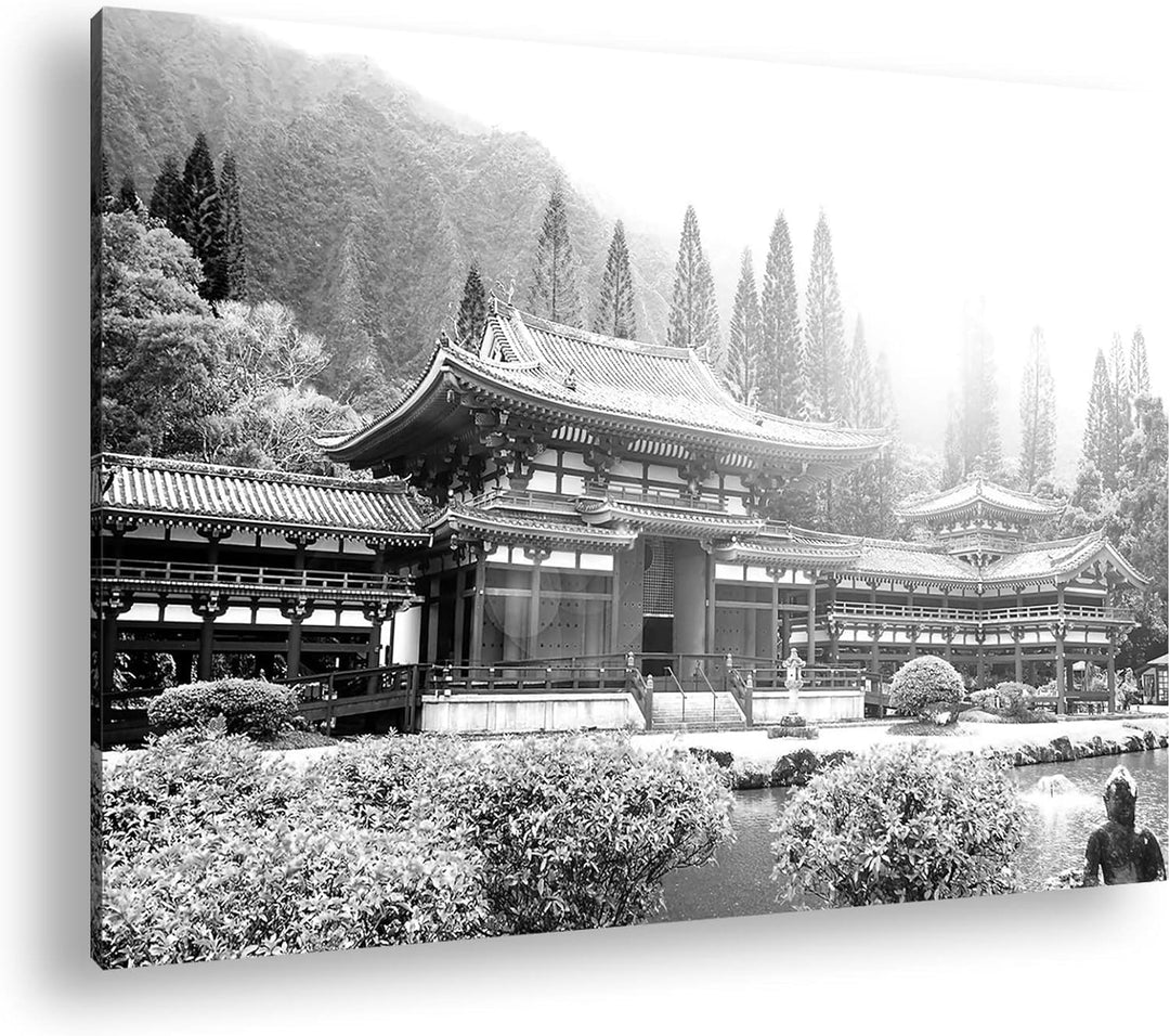 deyoli atemberaubende Tempelanlage in Asien Effekt: Schwarz&Weiss,Format: 80x60 als Leinwandbild, Mo