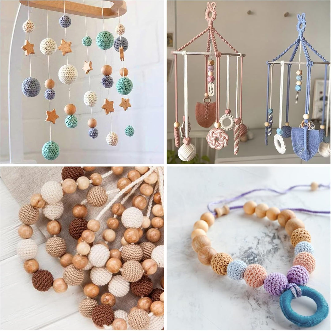 Artebeads Holzperlen Holzringe Set, 322 Stück Beech holzperlen Rund Holzkugeln mit Loch zum Auffädel