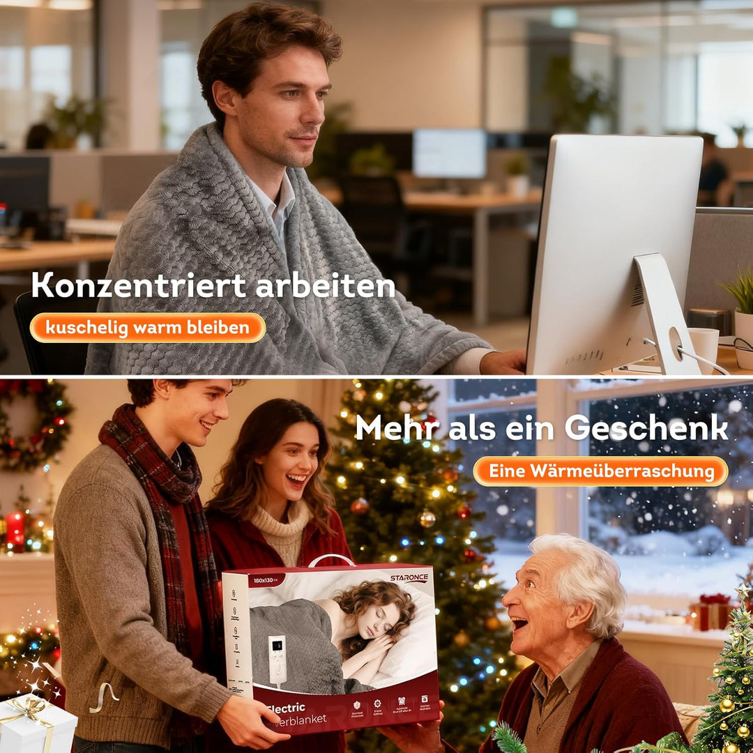 Heizdecke 180x130 cm – 9 Heizstufen & Abschaltautomatik mit Überhitzungsschutz – Maschinenwaschbare