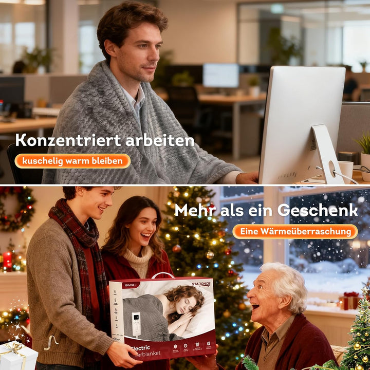 Heizdecke 180x130 cm – 9 Heizstufen & Abschaltautomatik mit Überhitzungsschutz – Maschinenwaschbare