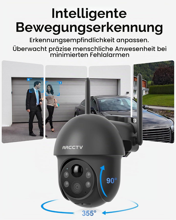 4MP Solar Überwachungskamera Aussen, 2,4/5GHz-WLAN, Aussenkamera Kabellos Akku, Alarm Bei Personener