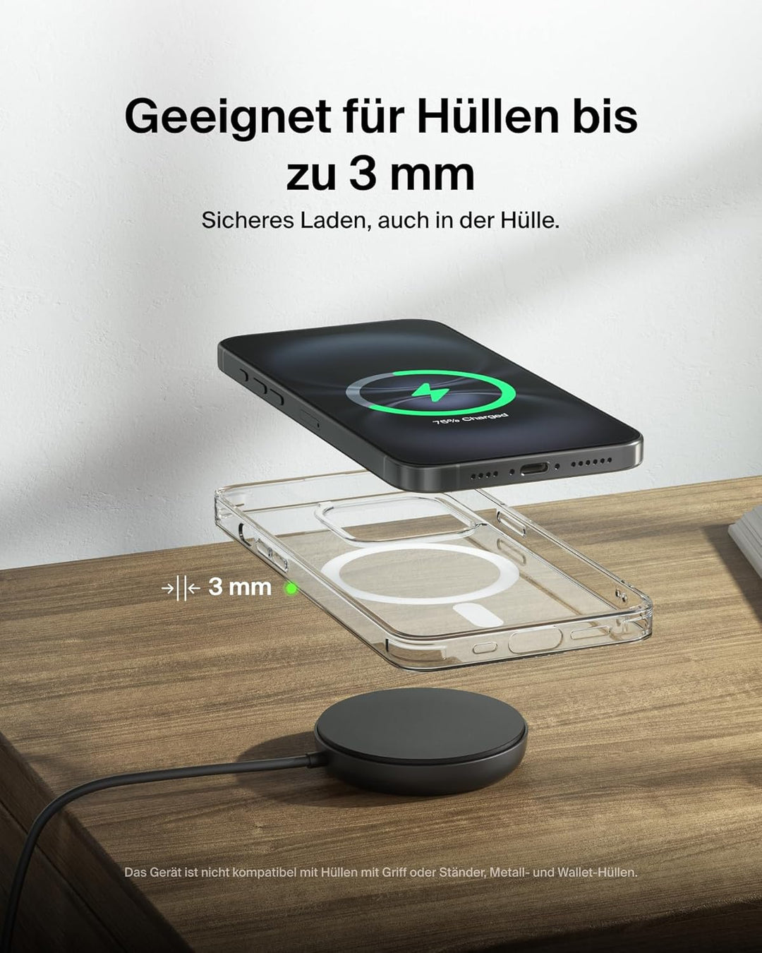 Belkin Magnetisches Kabelloses Ladegerät (15W) mit Ständer – zertifiziertes MagSafe Ladegerät, Qi2 L