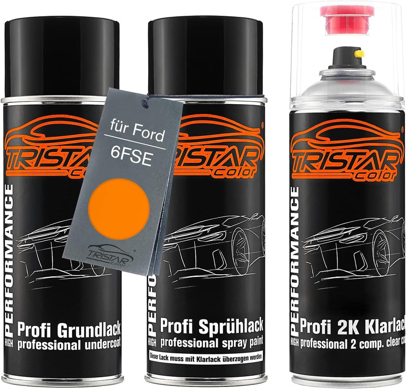 Autolack 2K Spraydosen Set für Ford 6FSE Electric Orange Perl/Orange Electric Perl Grundlack Basisla