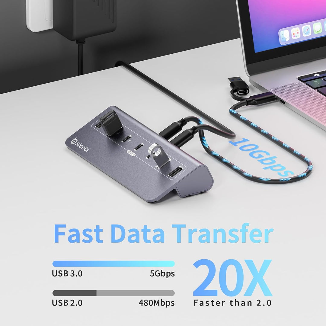 USB Hub mit Netzteil, 7 Port USB Hub 3.2 Gen 2, 10 Gbps USB Verteiler mit Netzteil 5V 3A Powered USB