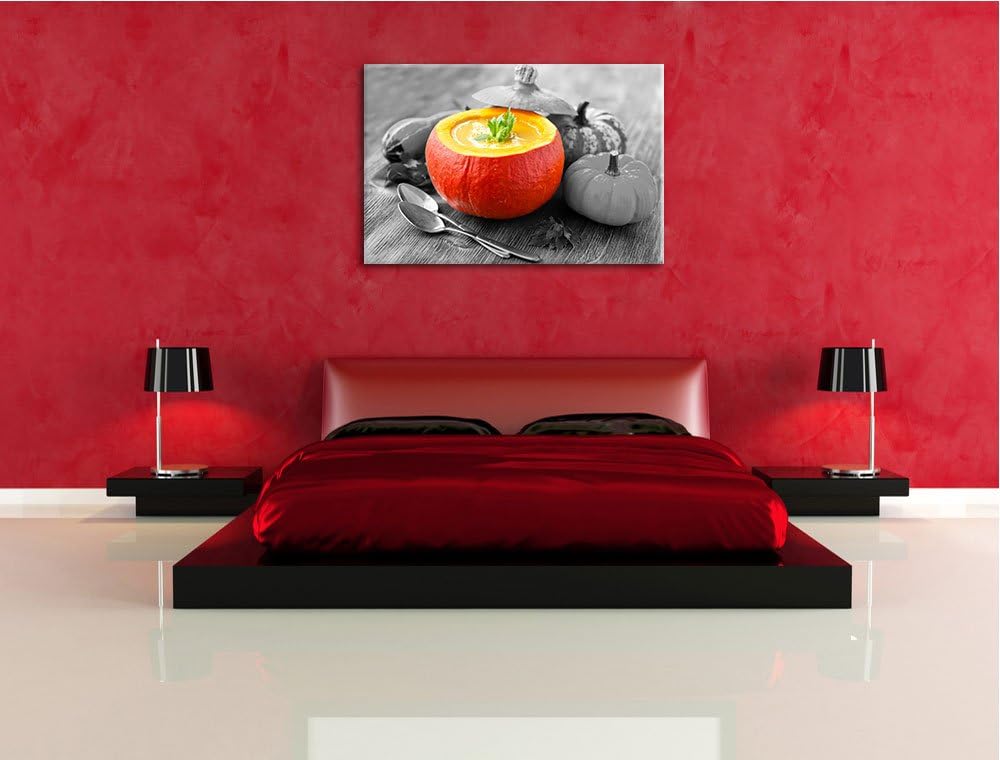 schmackhafte Kürbissuppe in Kürbis schwarz/weiss Format: 100x70 auf Leinwand, XXL riesige Bilder fer
