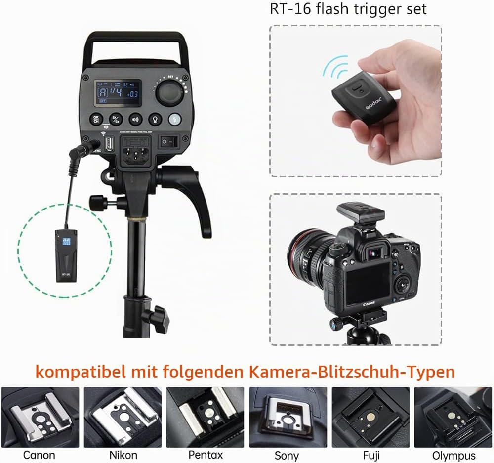 Godox Studio Stroboskop Blitzlicht Kit für Fotografie, 600W Studio Flash Set mit Browns Mount, 2.4G