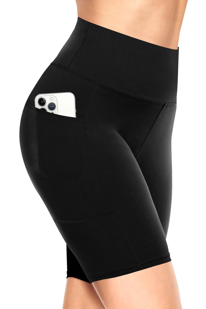 TNNZEET Radlerhose Damen Hohe Taille Kurze Sporthose Blickdicht Shorts für Yoga Gym Taschen L-XL Sch