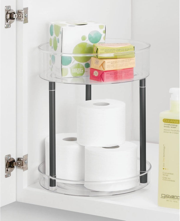 mDesign Kosmetik Organizer – zweistöckige Make-up Ablage mit Drehtellern – Baderegal stehend aus Kun