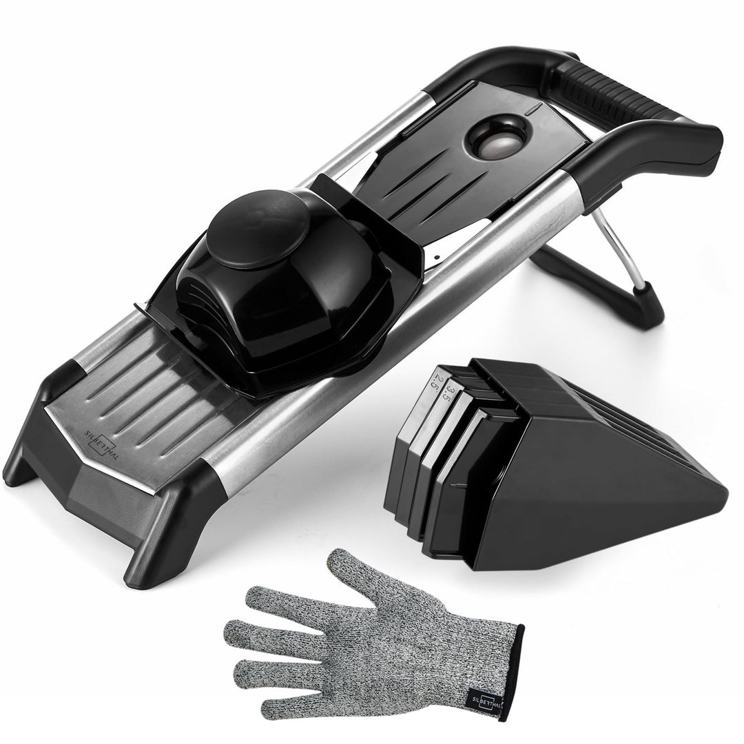 SILBERTHAL Gemüsehobel Mandoline mit scharfen Klingen - V-Hobel mit Einsätzen, Klingenschutz und Han