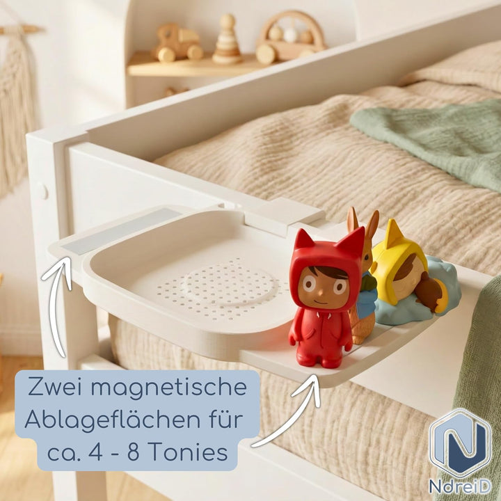 Toniebox 2.0 Betthalterung – Halter für Kinderbett | Modular mit Ablage für Tonies | Passt für alle