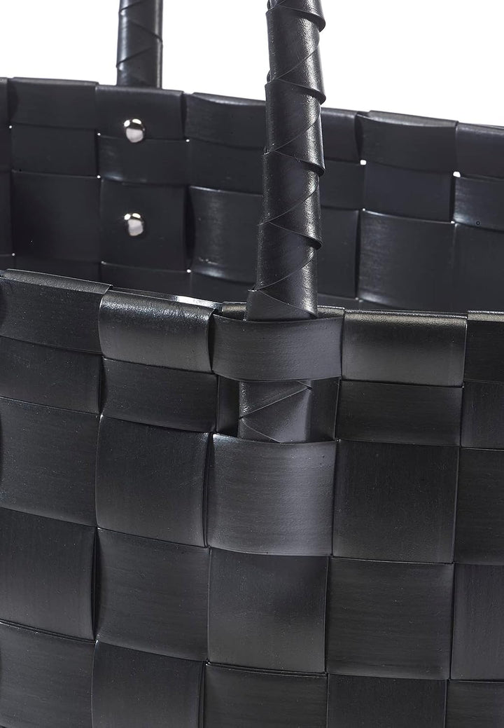 Kobolo Tasche Einkaufstasche Einkaufskorb geflochten Kunststoff Shopper - Noir XXL - schwarz