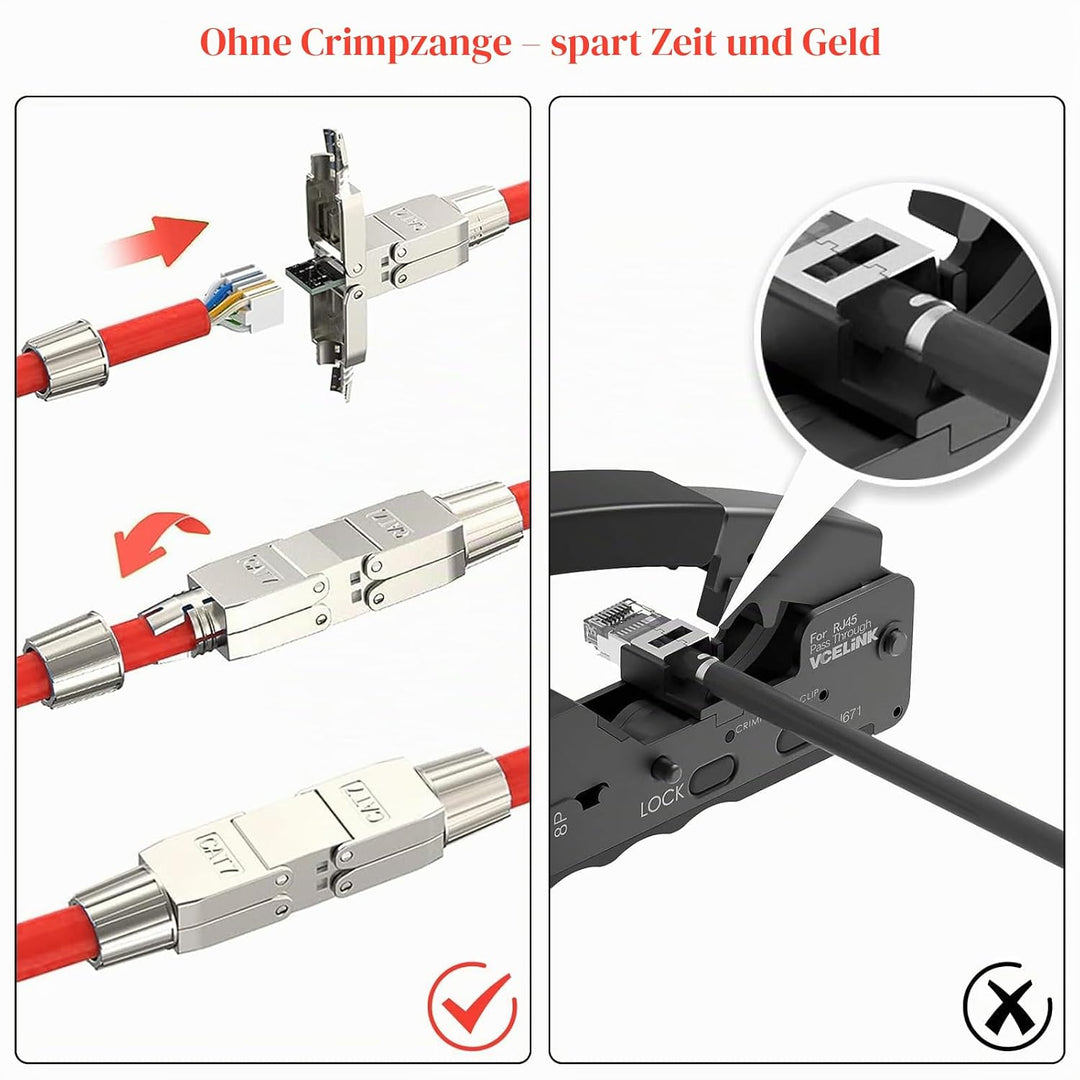 songyea 4×RJ45 Verbinder, Werkzeugloser Netzwerkkabelverbinder, RJ45 Stecker CAT5e, CAT6, CAT7 Verle