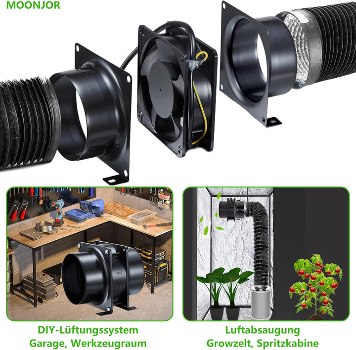 100mm Axial Rohrventilator, Moonjor 119m³/h Abluftventilator Kanalventilator mit Ein-Aus Schalter, 2