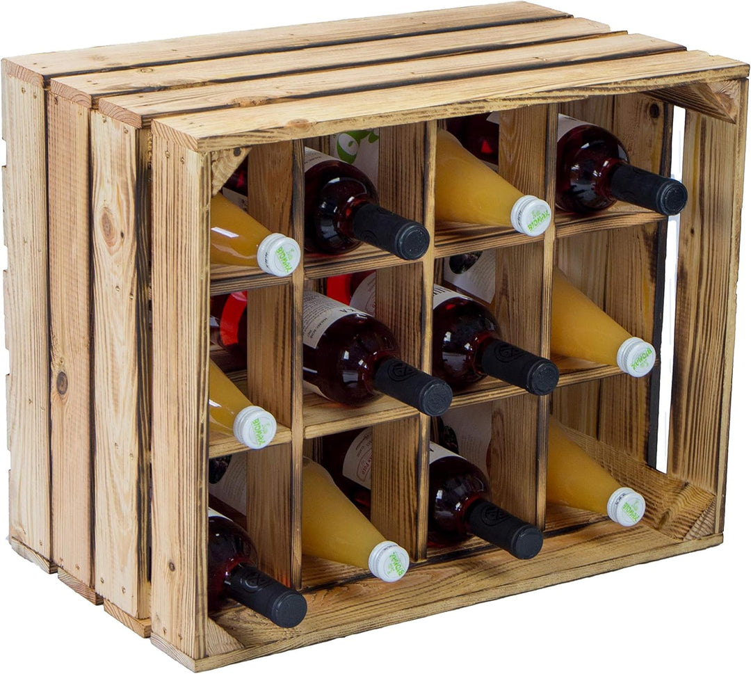 Flaschenregal Henry / Natur / geflammt Masse ca 50x40x30cm Regalkiste Flaschenablage Weinregal Apfel