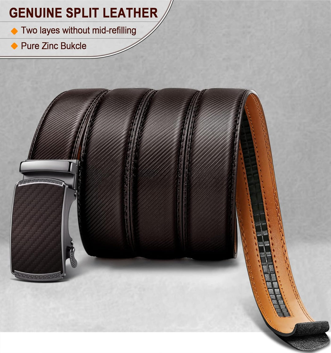BULLIANT Gürtel Herren, Gürtel Ratsche Ledergürtel Automatikschliesse für Herren Anzug Business Klei