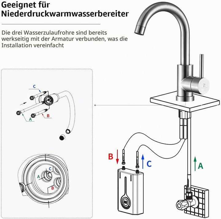 HOMELODY Niederdruck Wasserhahn Bad/Küche 360° Drehbar Badarmatur Küchenwasserhahn Einhebelmischer W