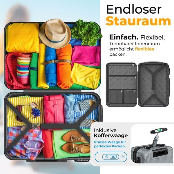 KESSER® Reisekoffer Set 3-teilig | Kofferset ABS Hartschalenkoffer mit Zahlenschloss, Kofferwaage &amp;