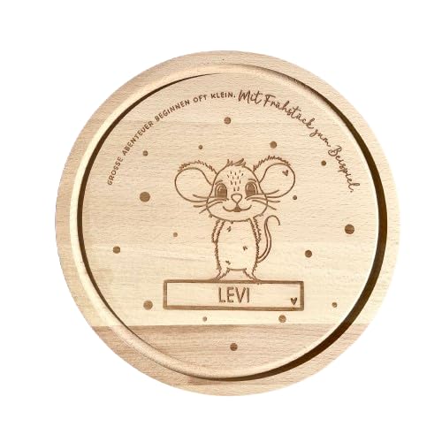 Frühstücksbrettchen mit Gravur individuelles rundes Holzbrett mit Name für Kinder, Mädchen & Jungen