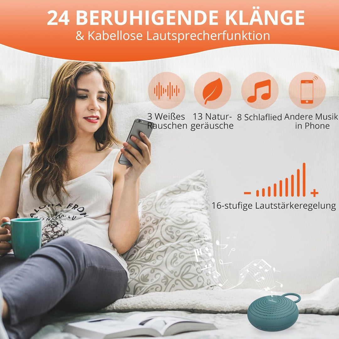FUNYKICH White Noise Machine Baby, Tragbare Einschlafhilfe Weisses Rauschen für Erwachsene mit Aufna