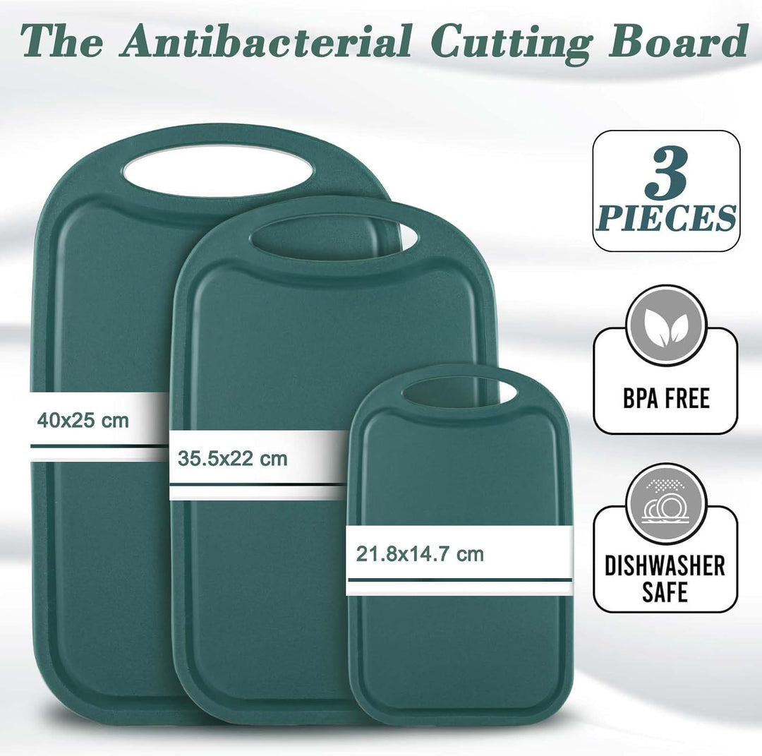 Schneidebrett Kunststoff, Hunnycook 3-tlg Schneidebrett Set mit Saftrillen und rutschfeste Griffe, A