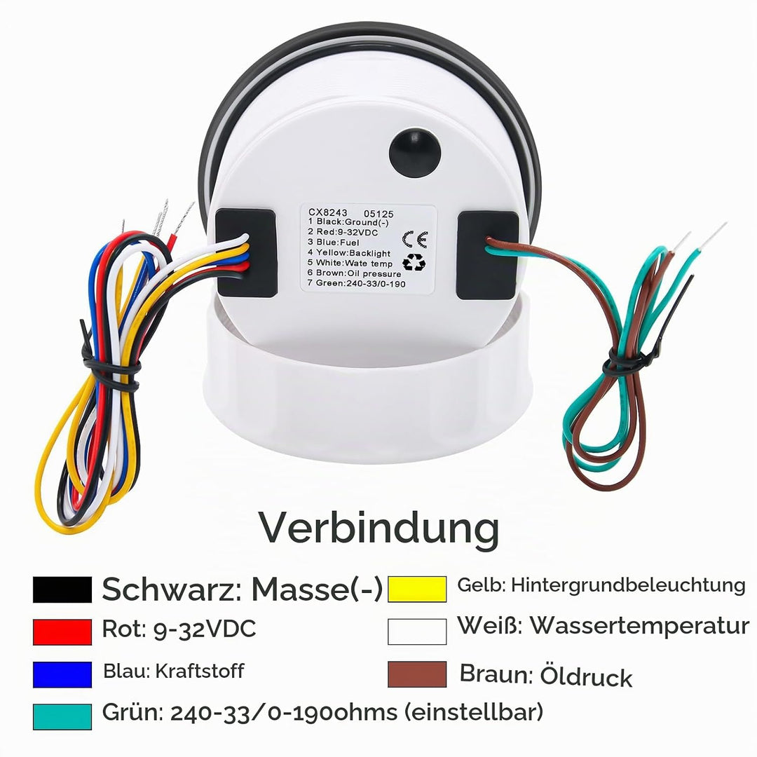 85mm 4in 1 Multifunktionales Messgerät, wasserdichter Kraftstoffstand Öldruck Wassertemperaturmesser