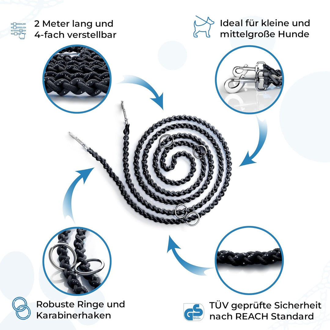 Testnote: Sehr gut - Hundeleine reflektierend I 2m, verstellbar, wetterfest & reissfest bis 250 kg I