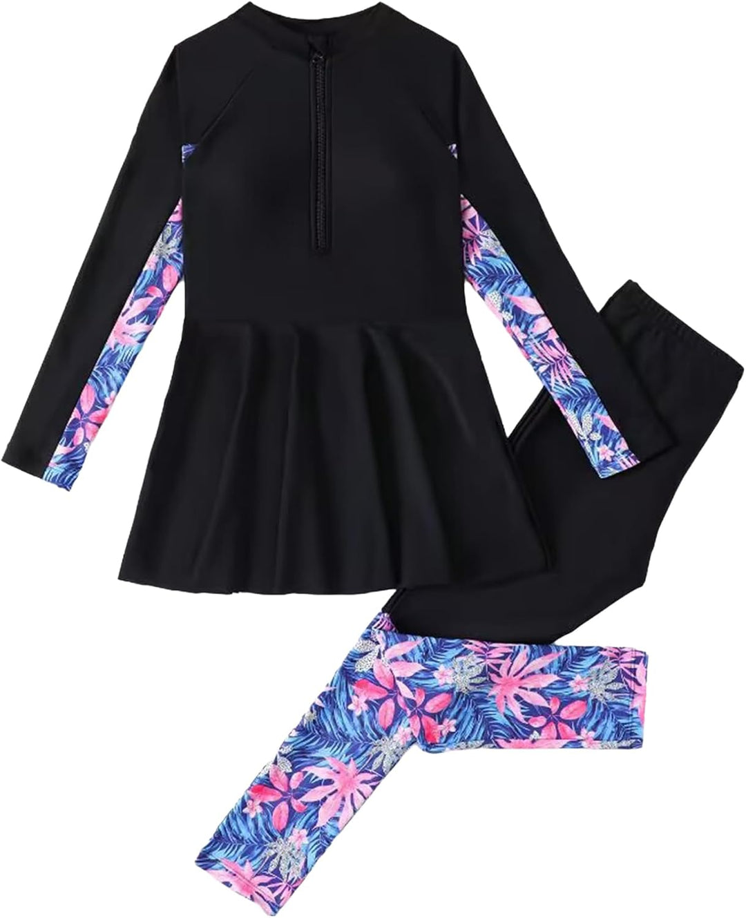 FEESHOW Mädchen Badeanzug Sonnenschutz Muslimische Islamische Bademode Langarm Kleid Schwimm Legging