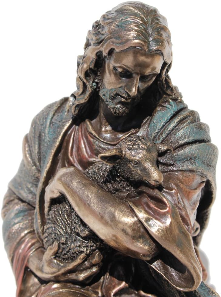 Bronzefigur, Jesus hält ein Baby-Lamm, 22,6 cm