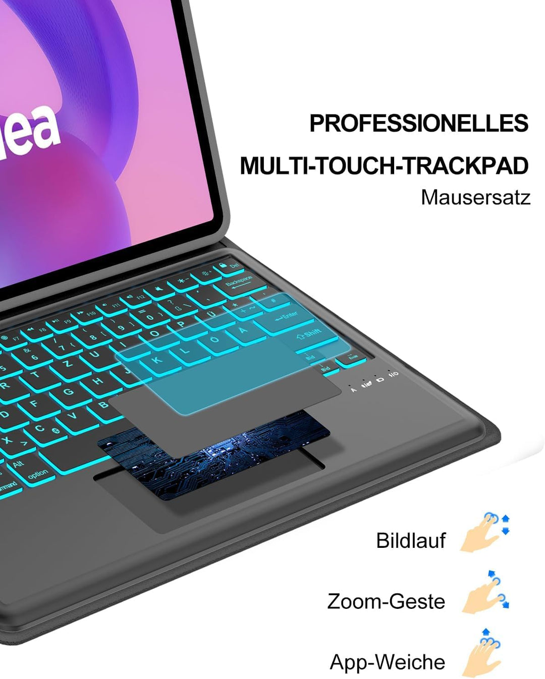 Für Idea Tab Pro 12.7" Hülle mit Touchpad &amp; Beleuchtung QWERTZ | Für Lenovo Idea Tab Pro Tastatur -