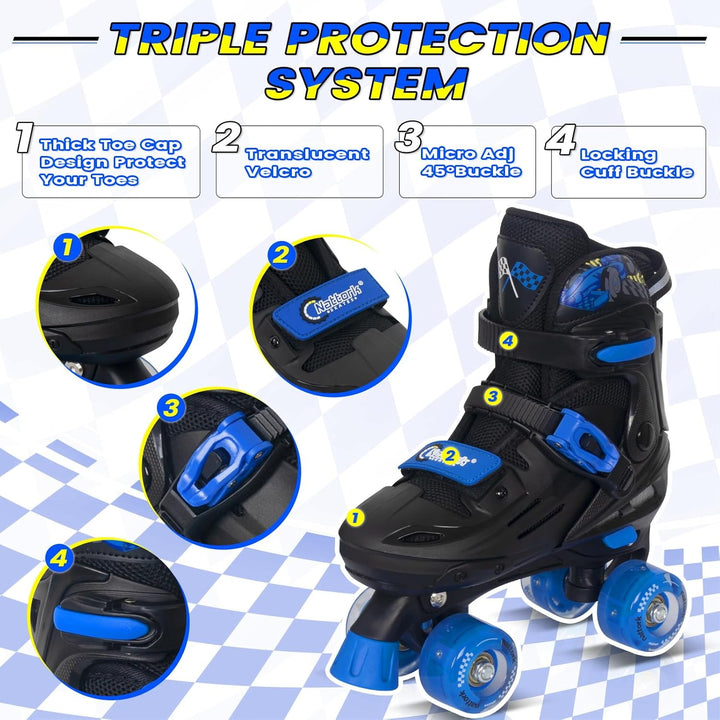Nattork Rollschuhe Kinder, Verstellbare Rollschuhe für Kinder Jungen Mädchen, 4 Grössen Verstellbar