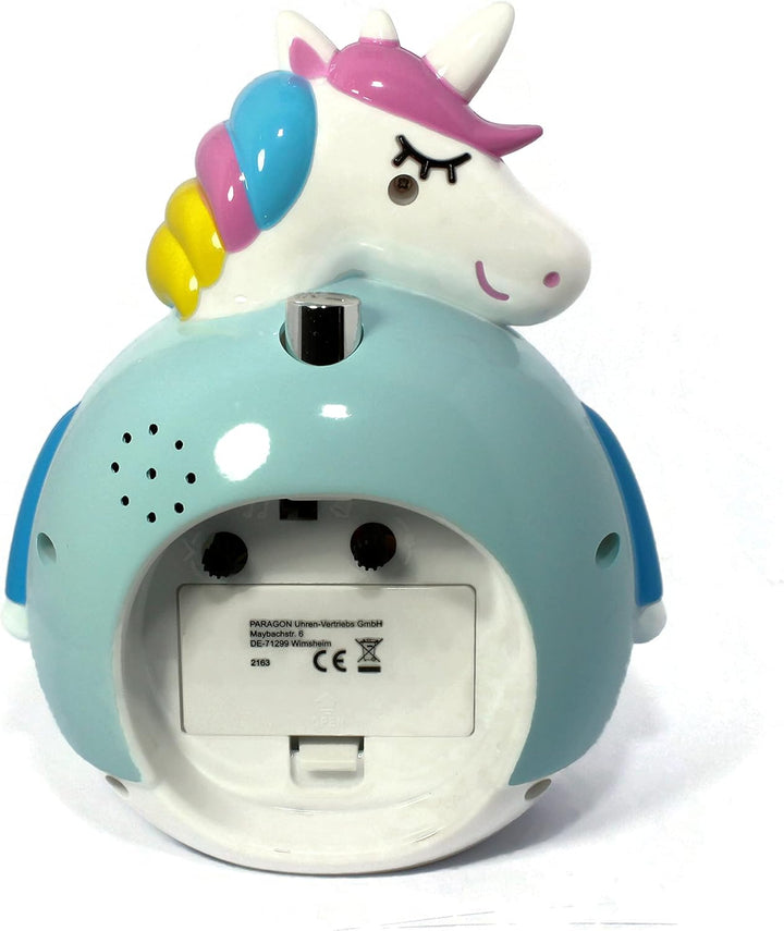 Atlanta Kinderwecker ohne Ticken Einhorn mit Musik Licht Obenabsteller Blau 17 cm - 2163 14 x 17 x 1